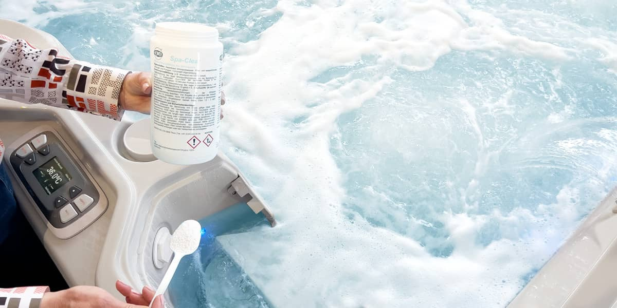 hot tub with chlorine bottle