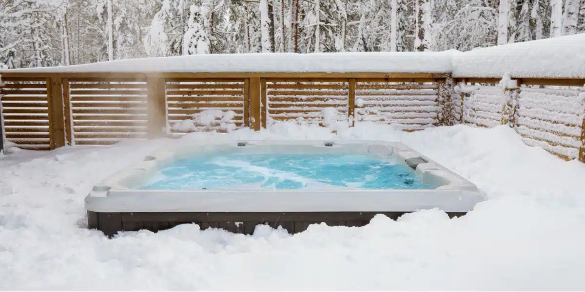 snow around hot tub